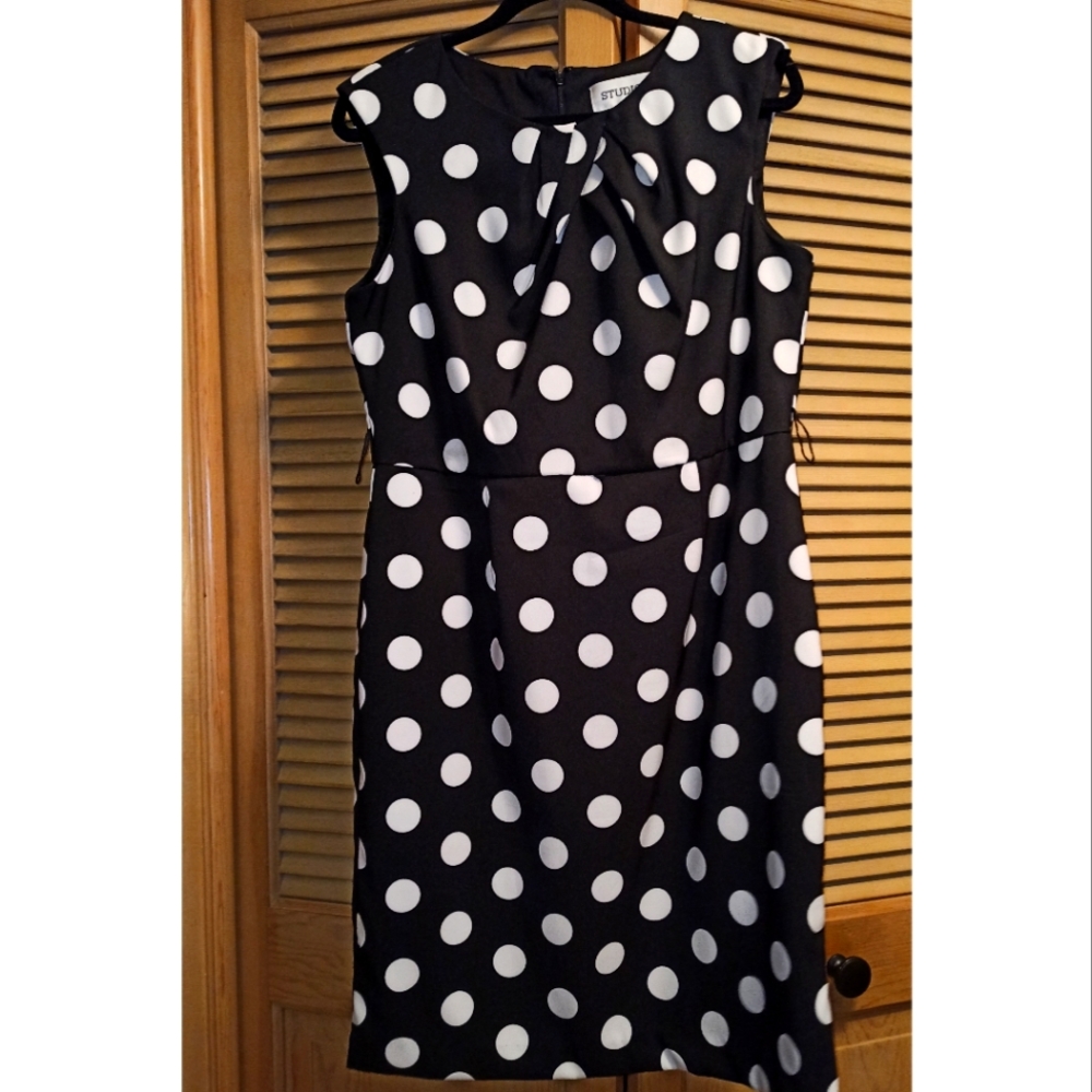 Polka Dot Black and White Sleeveless  Sheath Dress size 14